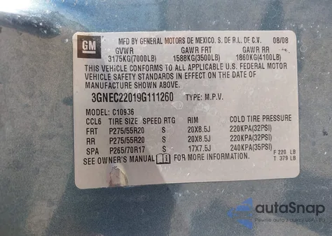 2009 Chevrolet Avalanche 1500 Lt2 z USA, uszkodzony, nr VIN 3GNEC22019G111260